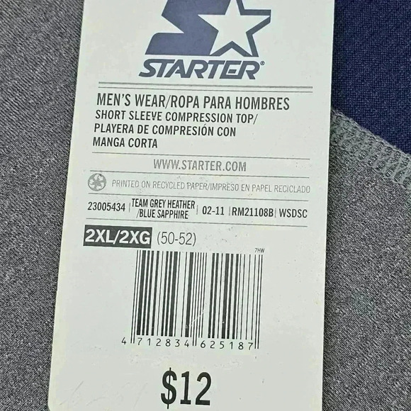 Men's Starter Dri- Star Compression Shirt gray& blue NWT 2XL ( 50-52) # RM211088 - Picture 7 of 8